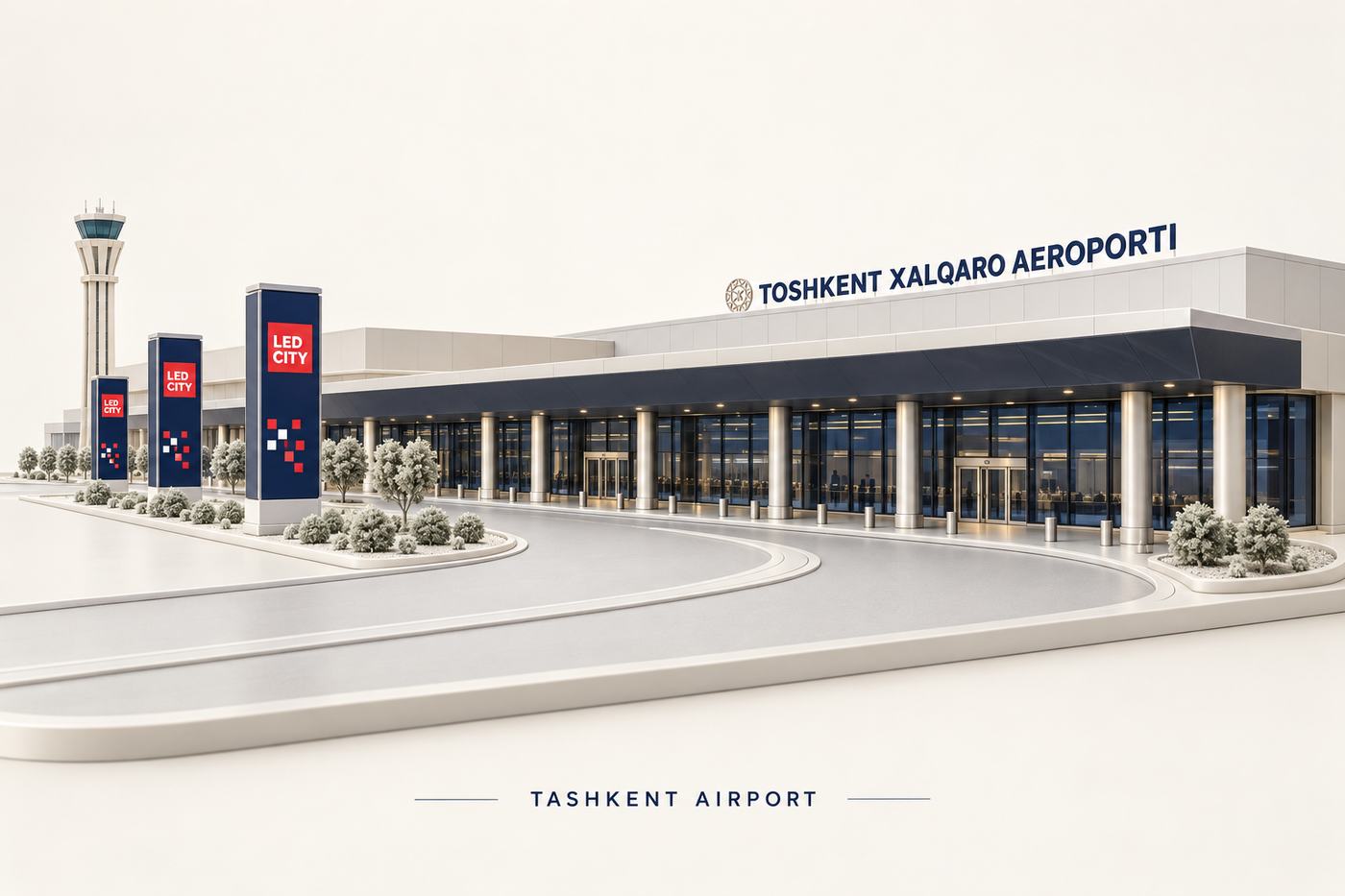 Визуализация LED-пилонов у терминала аэропорта Ташкента